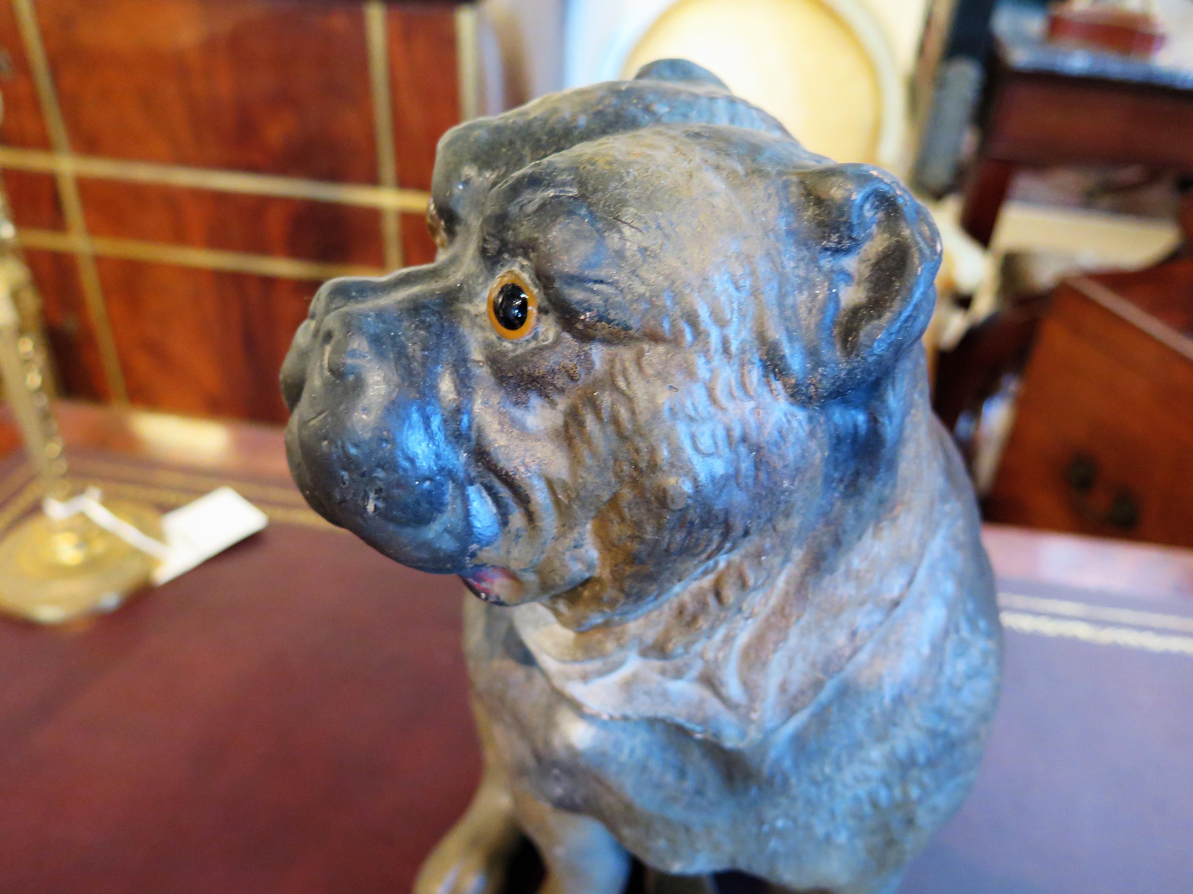 A 19th Century Terracotta Painted Dog Figure / Boxer with Glass Eyes 8