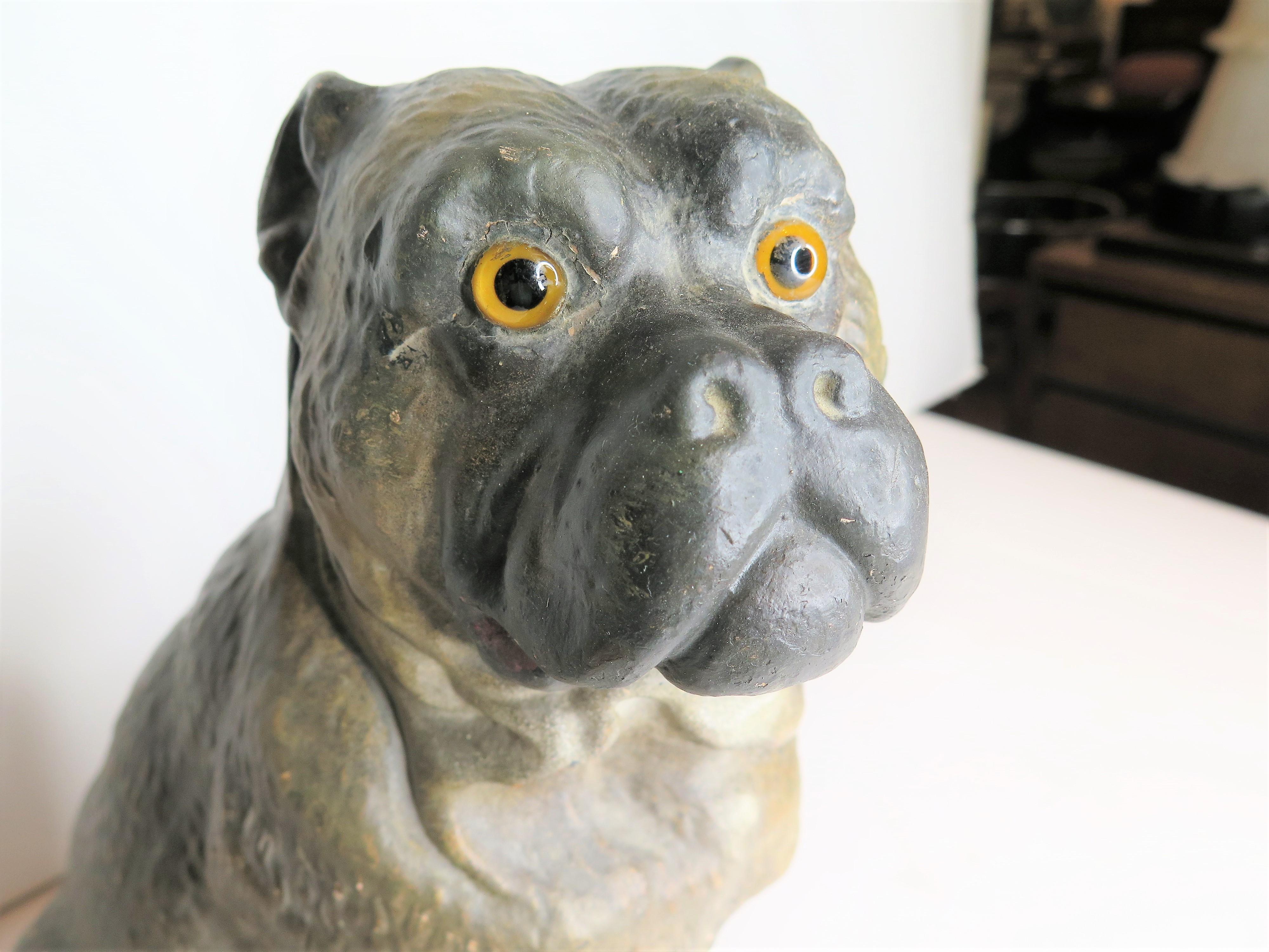 English A 19th Century Terracotta Painted Dog Figure / Boxer with Glass Eyes