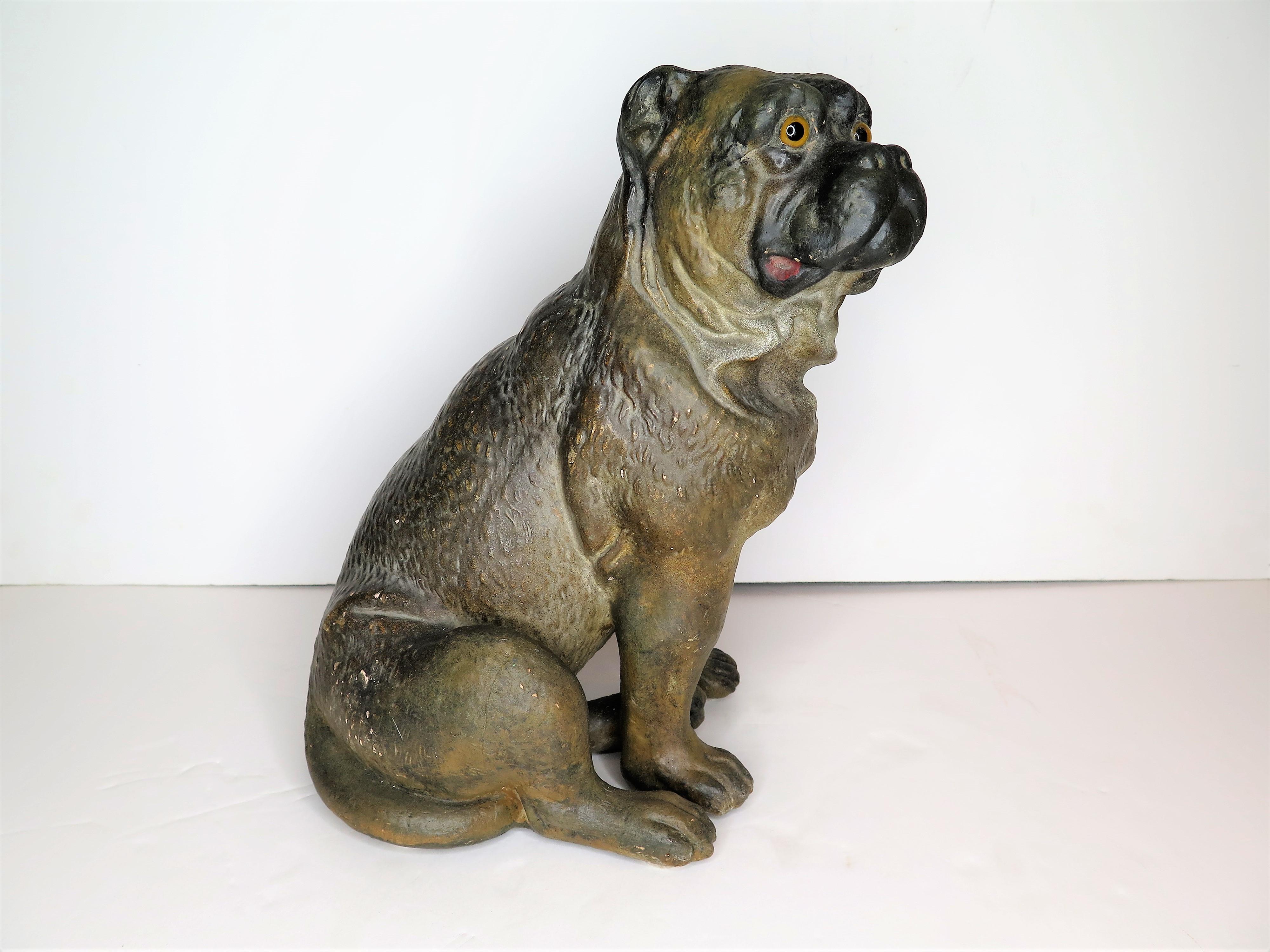 A 19th Century Terracotta Painted Dog Figure / Boxer with Glass Eyes In Good Condition In Dallas, TX