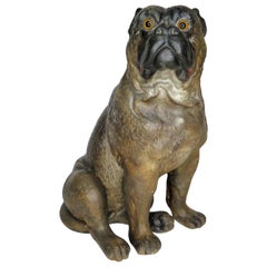 Antique A 19th Century Terracotta Painted Dog Figure / Boxer with Glass Eyes