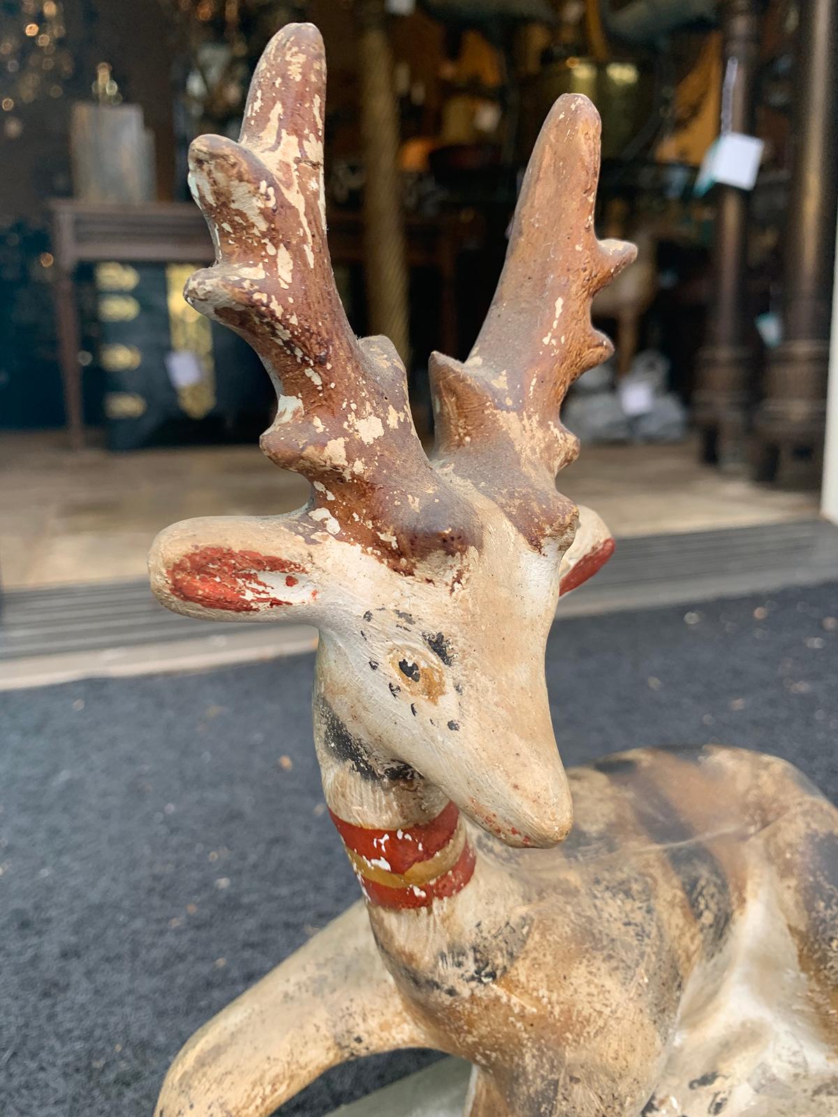 19th Century Chalkware Folk Art Polychrome Deer In Good Condition In Atlanta, GA