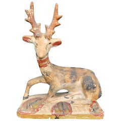 Antique 19th Century Chalkware Folk Art Polychrome Deer