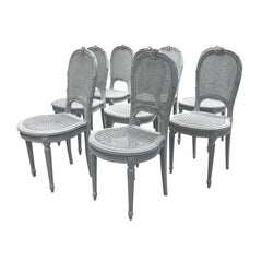 19th Century Grey Swedish Set of Eight Antique Pine Ladies Dining Room Chairs