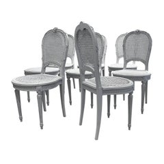 19th Century Grey Swedish Set of Eight Antique Pine Ladies Dining Room Chairs