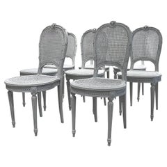 19th Century Chalky-Grey Swedish Set of Eight Ladies Dining Room Chairs