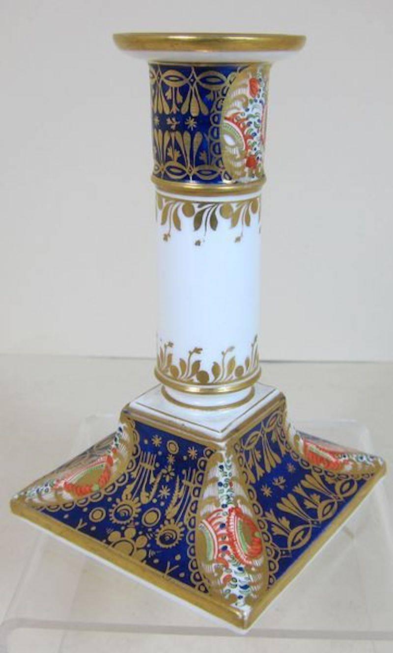 British 19th Century Chamberlain Worcester Porcelain Decorated Candlestick