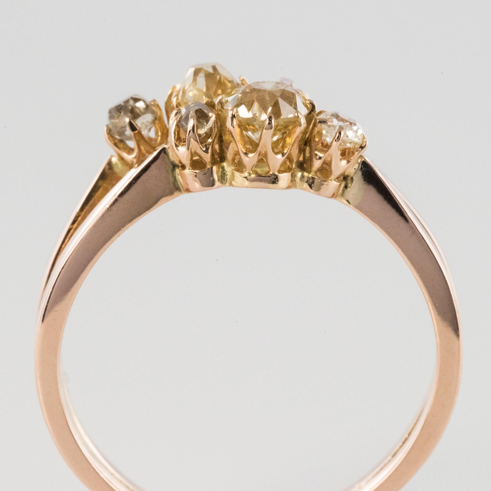 19th Century Champagne and Yellow Diamond 18 Karat Rose Gold You and Me Ring 5