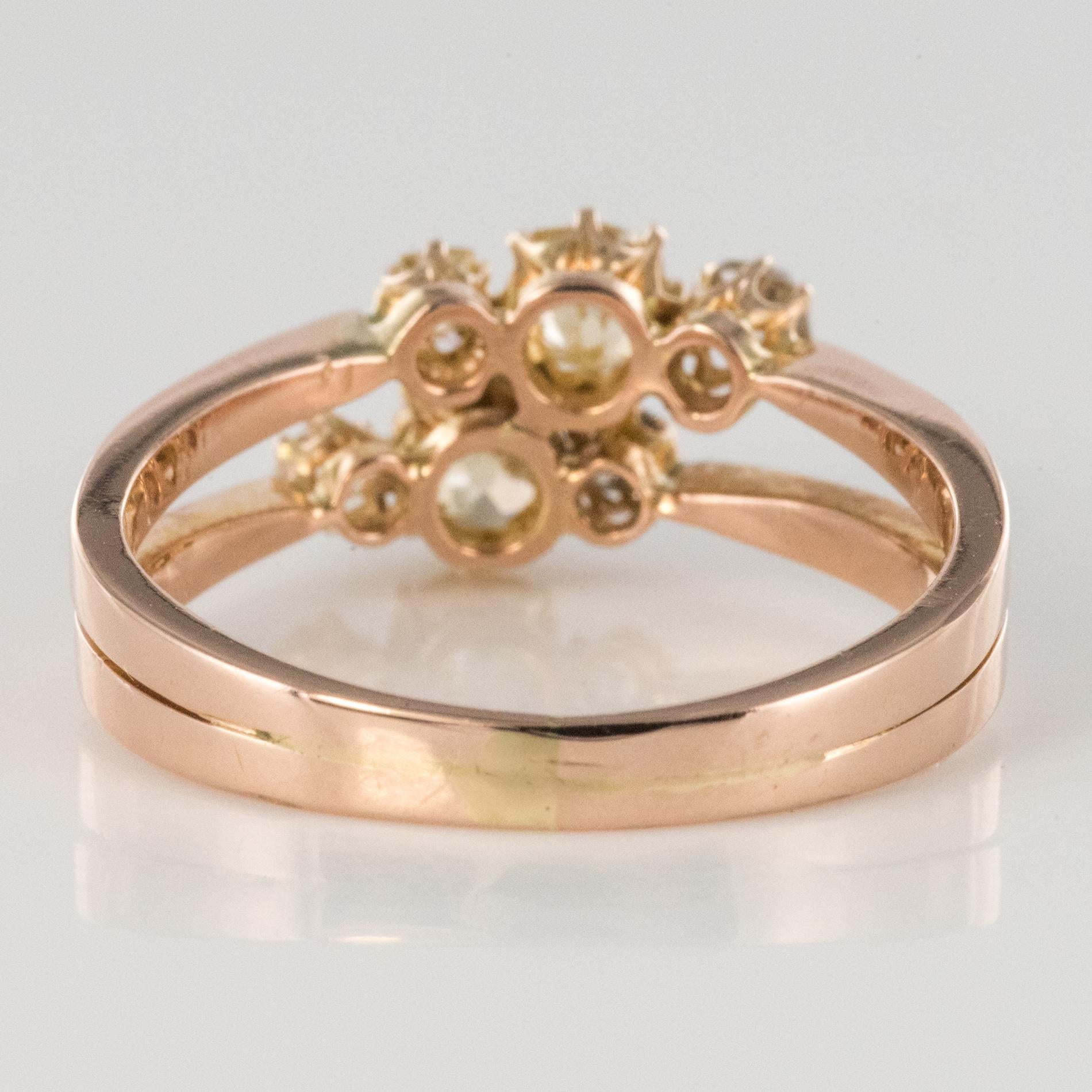 19th Century Champagne and Yellow Diamond 18 Karat Rose Gold You and Me Ring 6