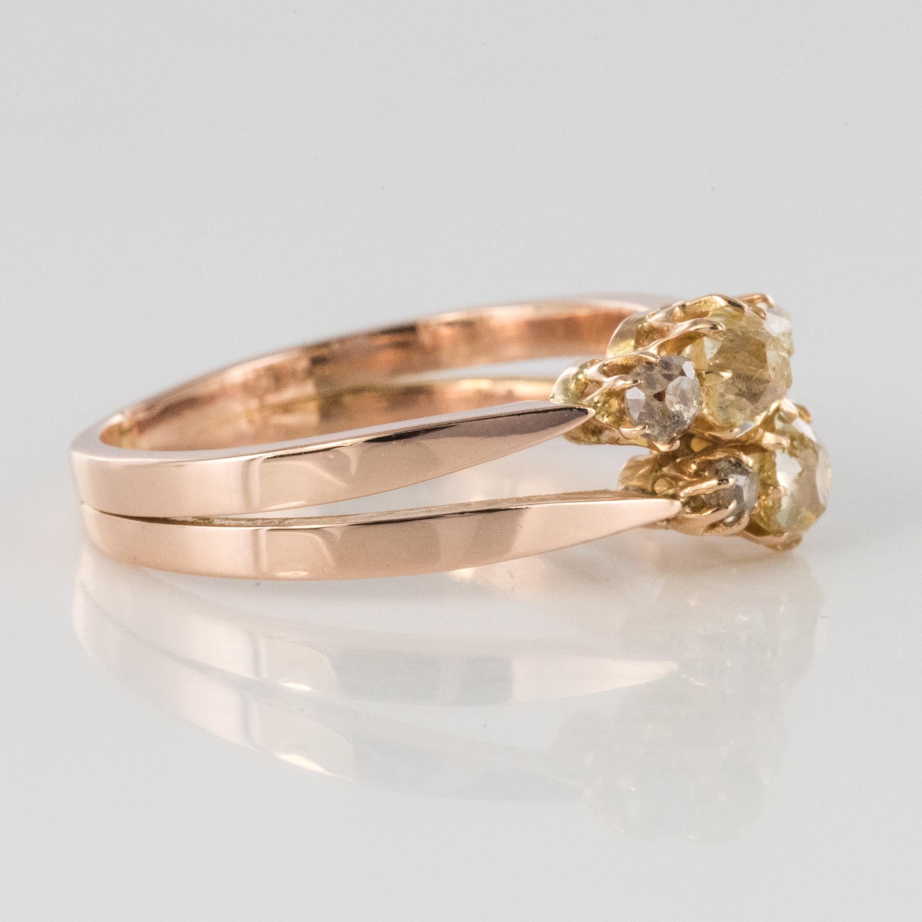 19th Century Champagne and Yellow Diamond 18 Karat Rose Gold You and Me Ring 7