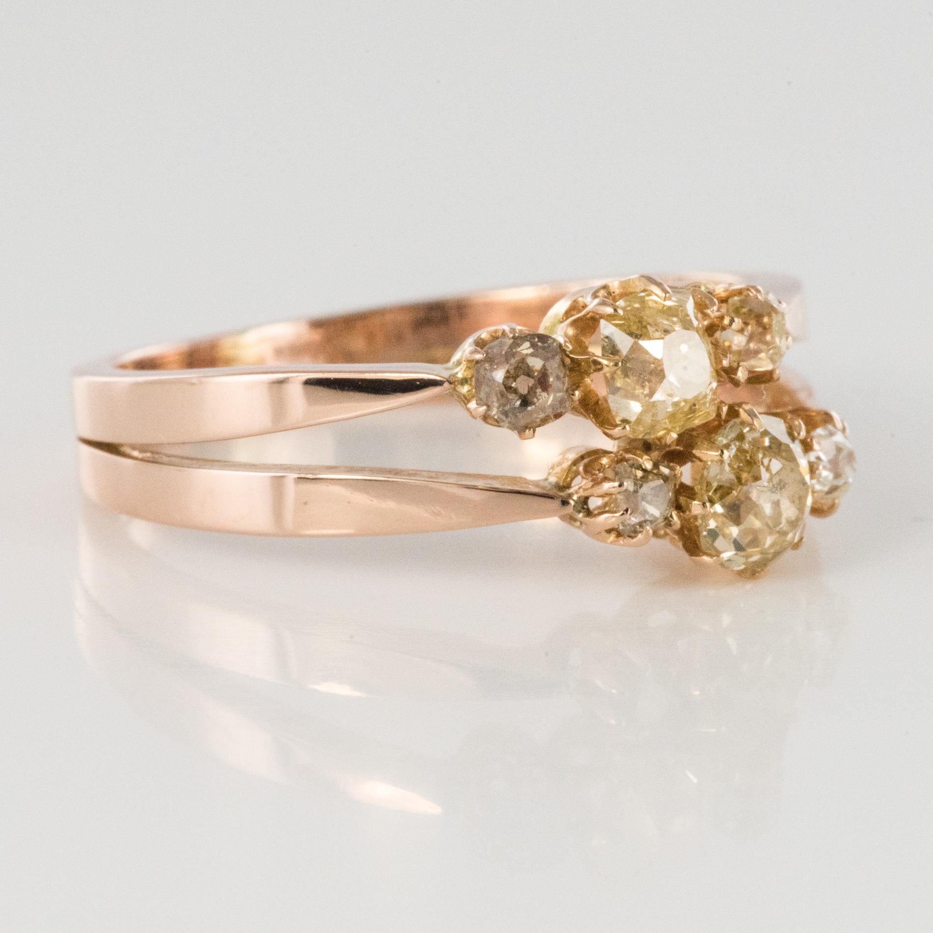 19th Century Champagne and Yellow Diamond 18 Karat Rose Gold You and Me Ring 8