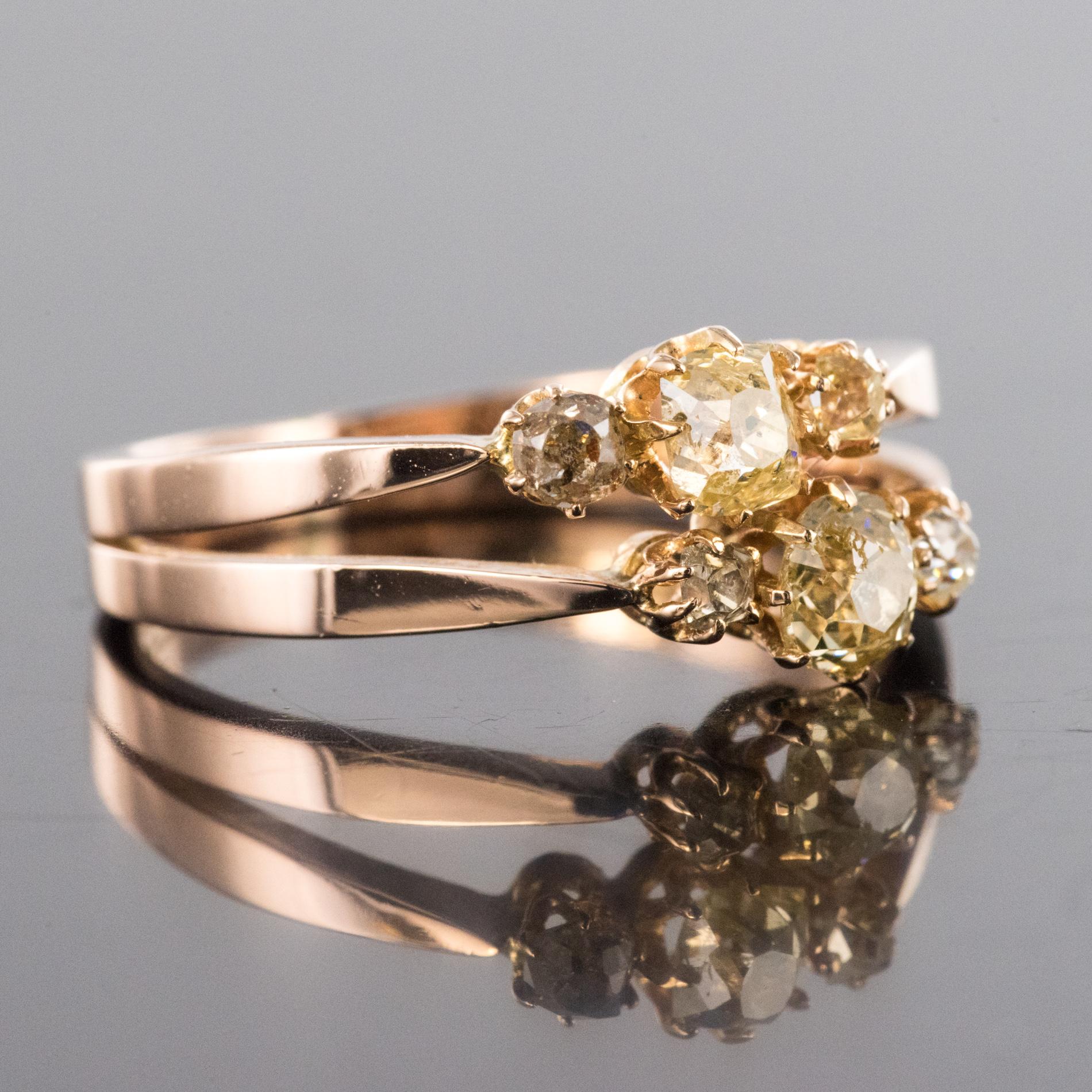 19th Century Champagne and Yellow Diamond 18 Karat Rose Gold You and Me Ring 1