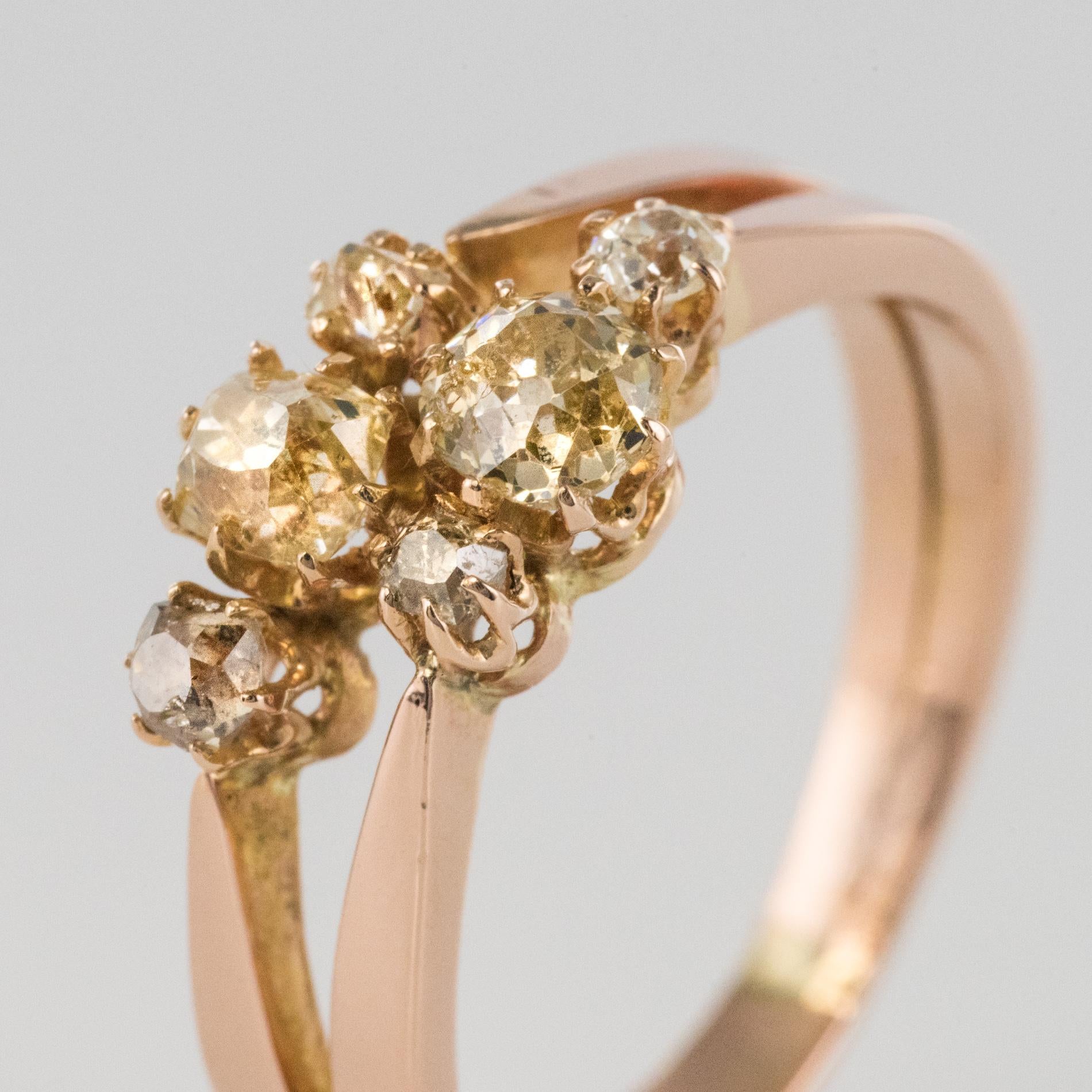 19th Century Champagne and Yellow Diamond 18 Karat Rose Gold You and Me Ring 3