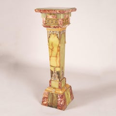 19th Century Champlevé Enamel, Green Onyx & Marble Pedestal
