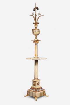 19th Century Champlevé Enameled Onyx and Bronze Floor Lamp with Shelf, France
