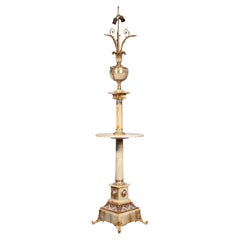 19th Century Champlevé Enameled Onyx and Bronze Floor Lamp with Shelf, France