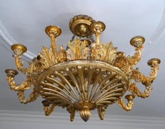 19th Century Chandelier 18 Armed Carved Wood Probably Laves Draft Oil Gilding
