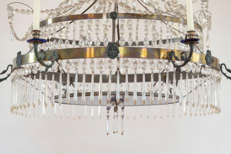 19th Century Chandelier in Brass with Cut Crystal with Cobalt Glass Accents For Sale 9