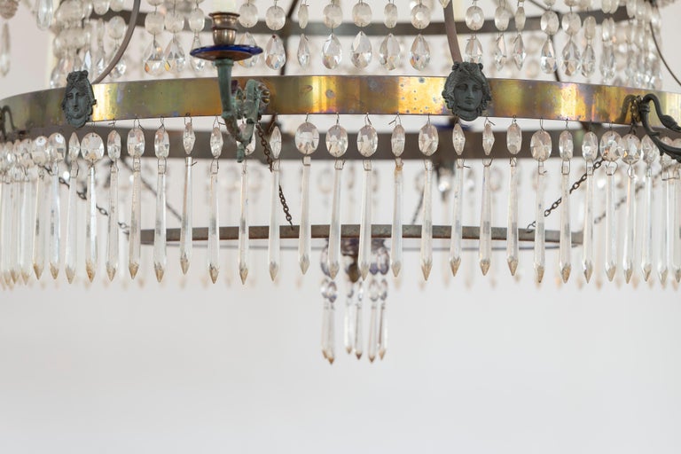 19th Century Chandelier in Brass with Cut Crystal with Cobalt Glass Accents For Sale 10