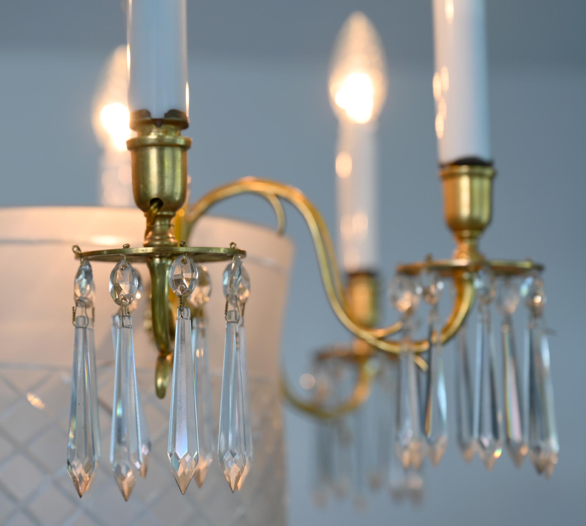 Gilt 19th Century Chandelier Sweden or Baltic States Cut Glas Gilded For Sale