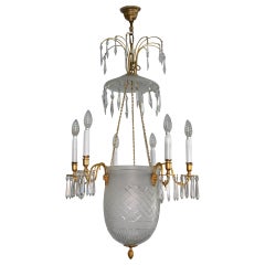 Antique 19th Century Chandelier Sweden or Baltic States Cut Glas Gilded