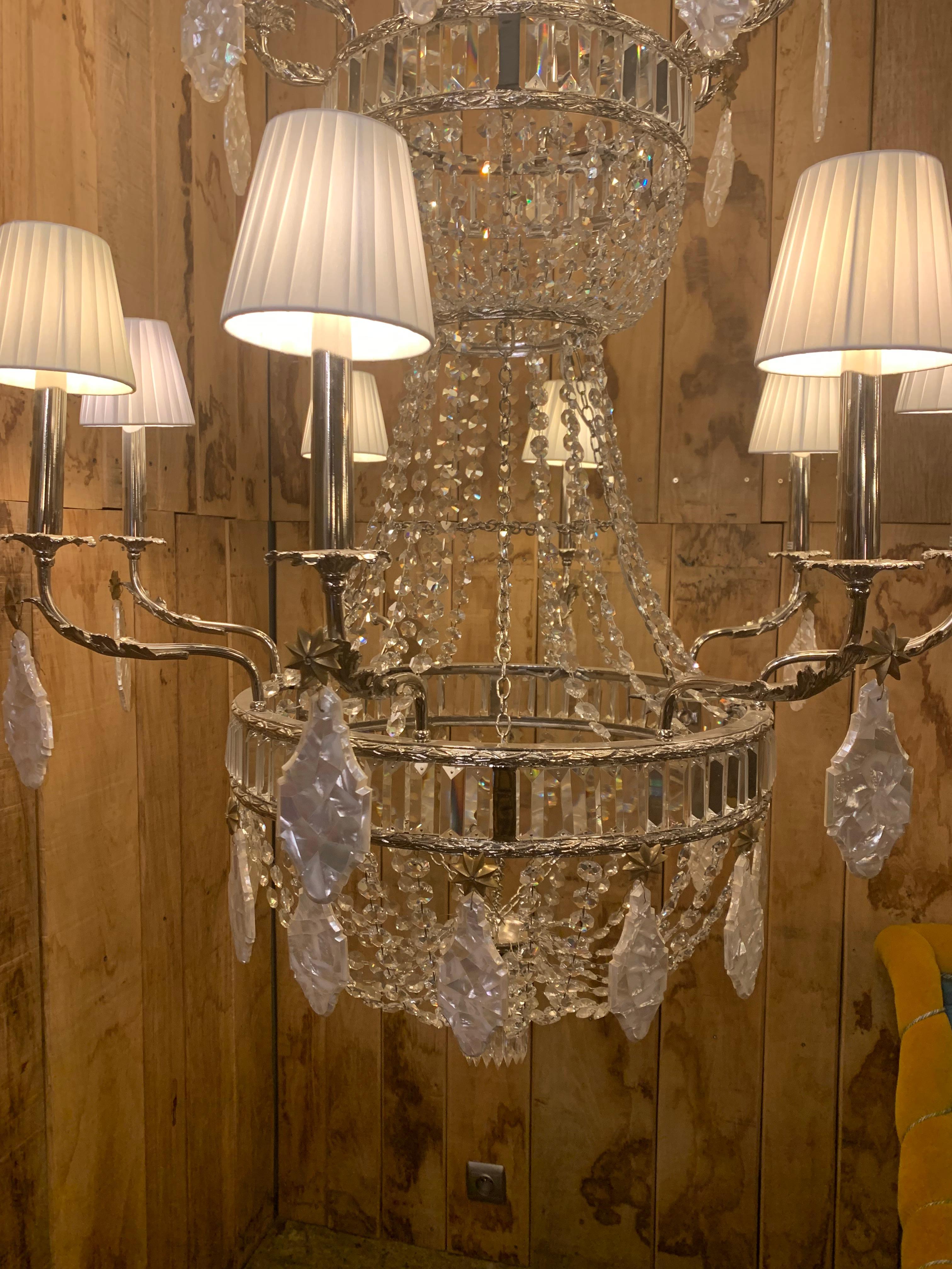 19th Century Chandelier with 16 Lights in Nickel Bronze and Mother-of-Pearl For Sale 5