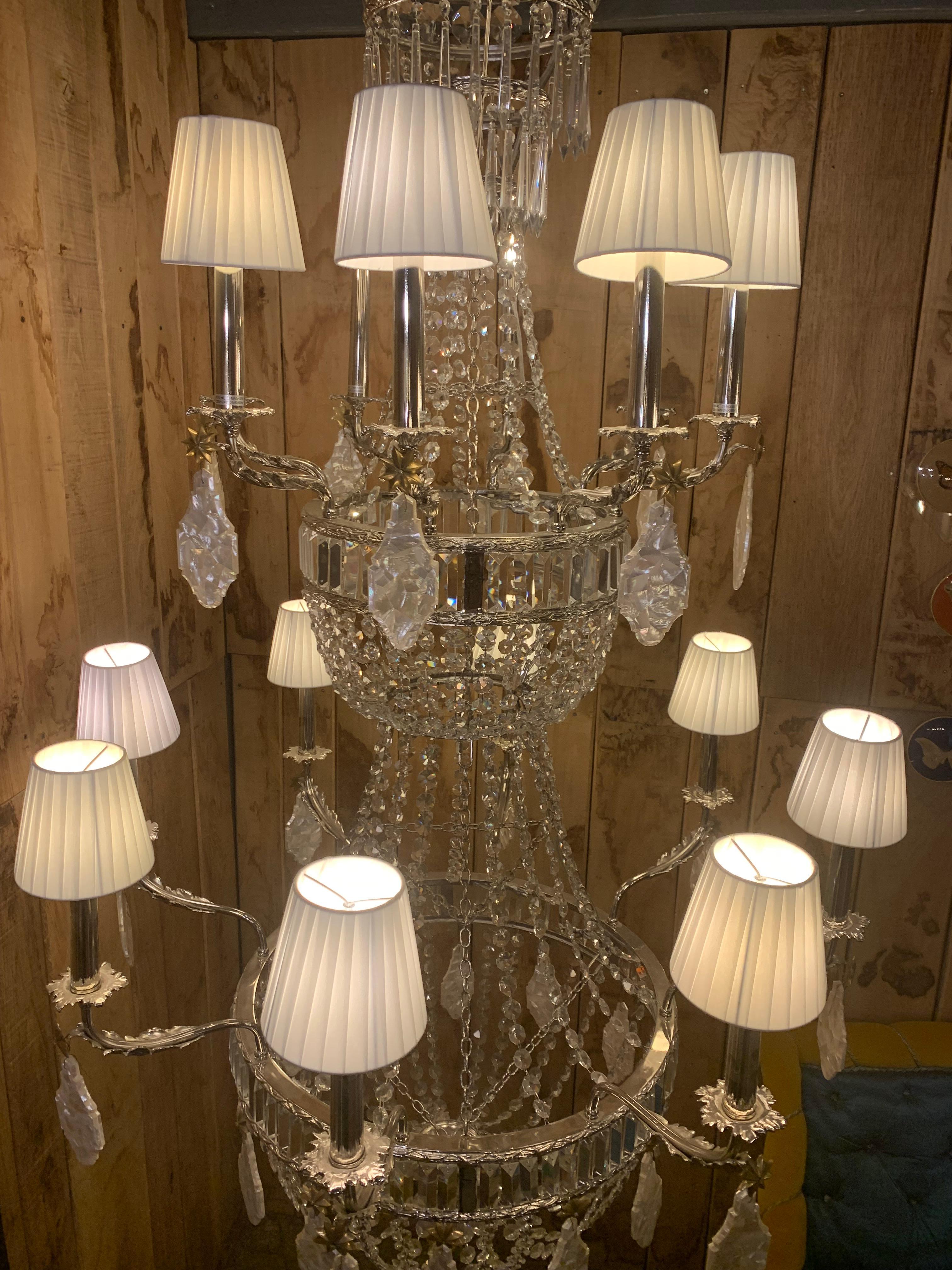 19th Century Chandelier with 16 Lights in Nickel Bronze and Mother-of-Pearl For Sale 7