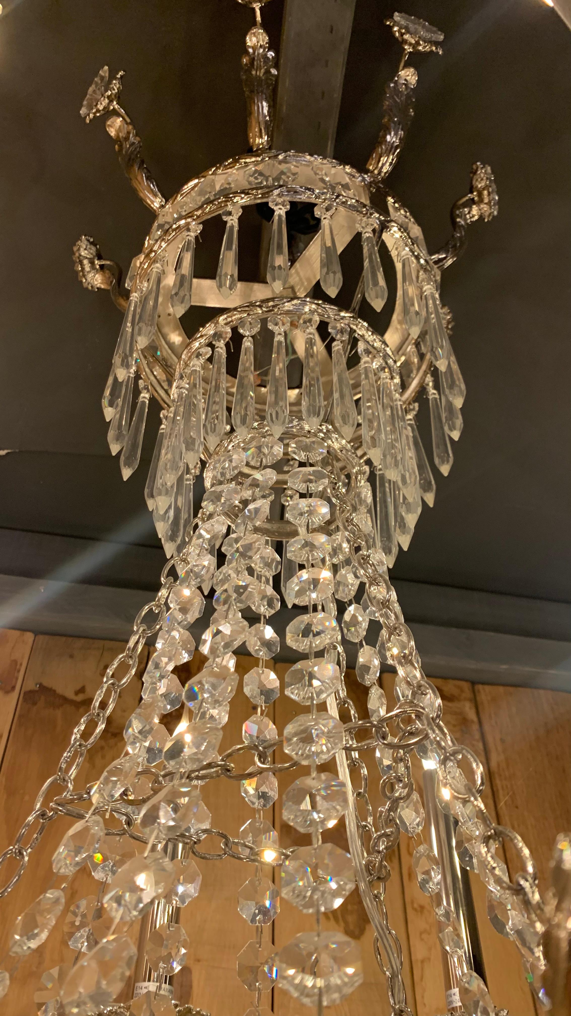 French 19th Century Chandelier with 16 Lights in Nickel Bronze and Mother-of-Pearl For Sale