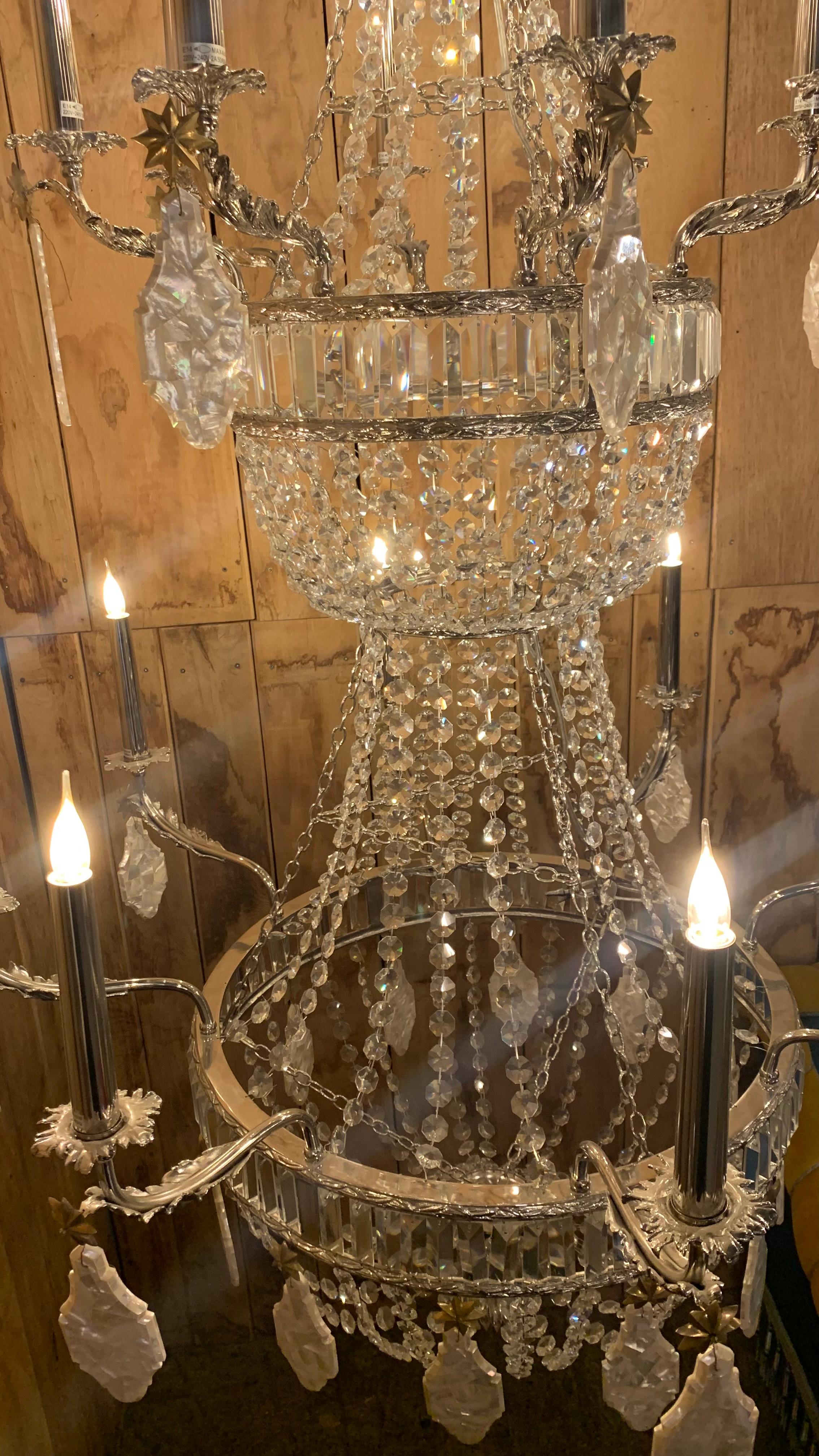 19th Century Chandelier with 16 Lights in Nickel Bronze and Mother-of-Pearl In Excellent Condition For Sale In SAINT-OUEN-SUR-SEINE, FR