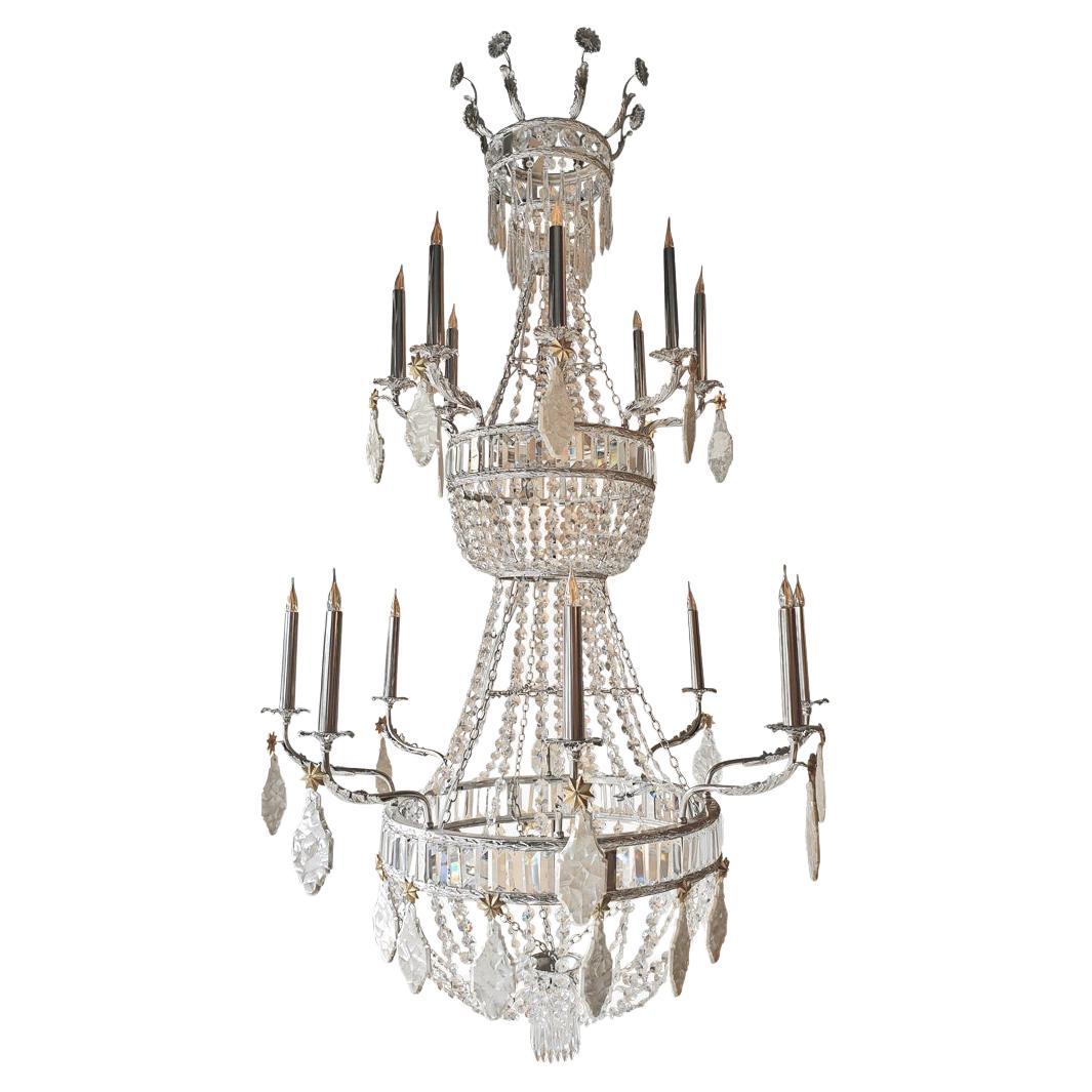 19th Century Chandelier with 16 Lights in Nickel Bronze and Mother-of-Pearl