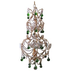 Florentine Craftsmanship Chandelier with Glass Wood and Iron Gilded 1935