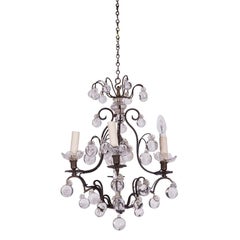 19th Century Chandelier with Round Crystal Glass Drops