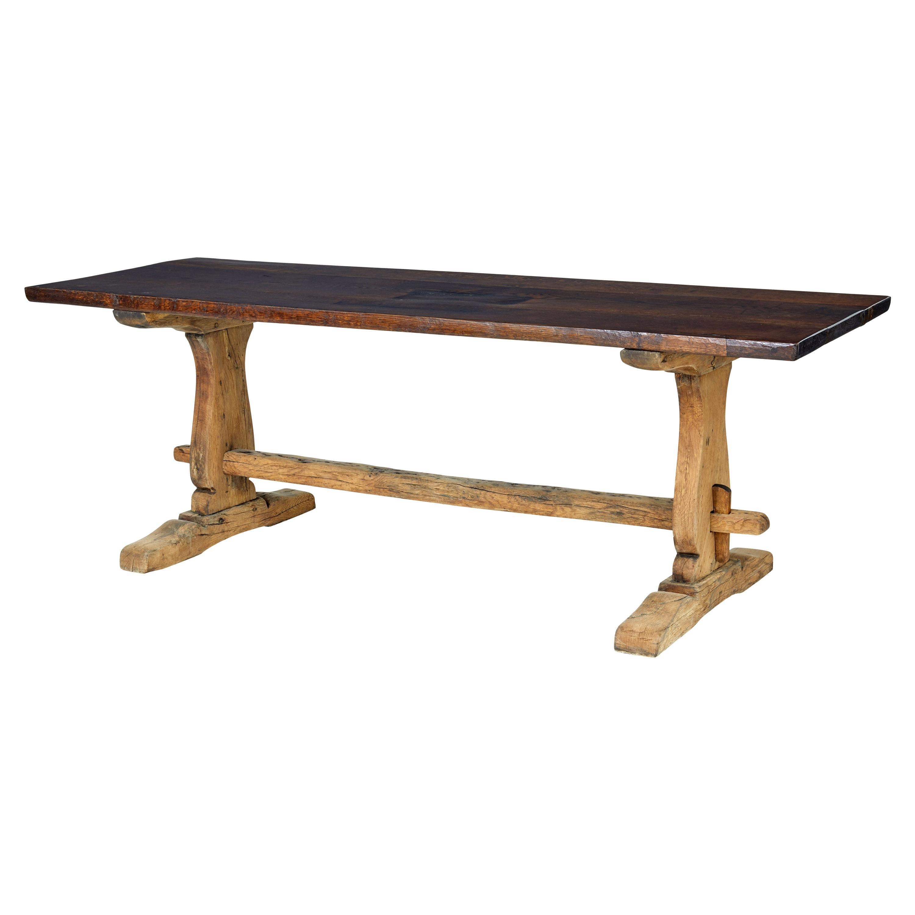 19th Century Character Oak Trestle Dining Table