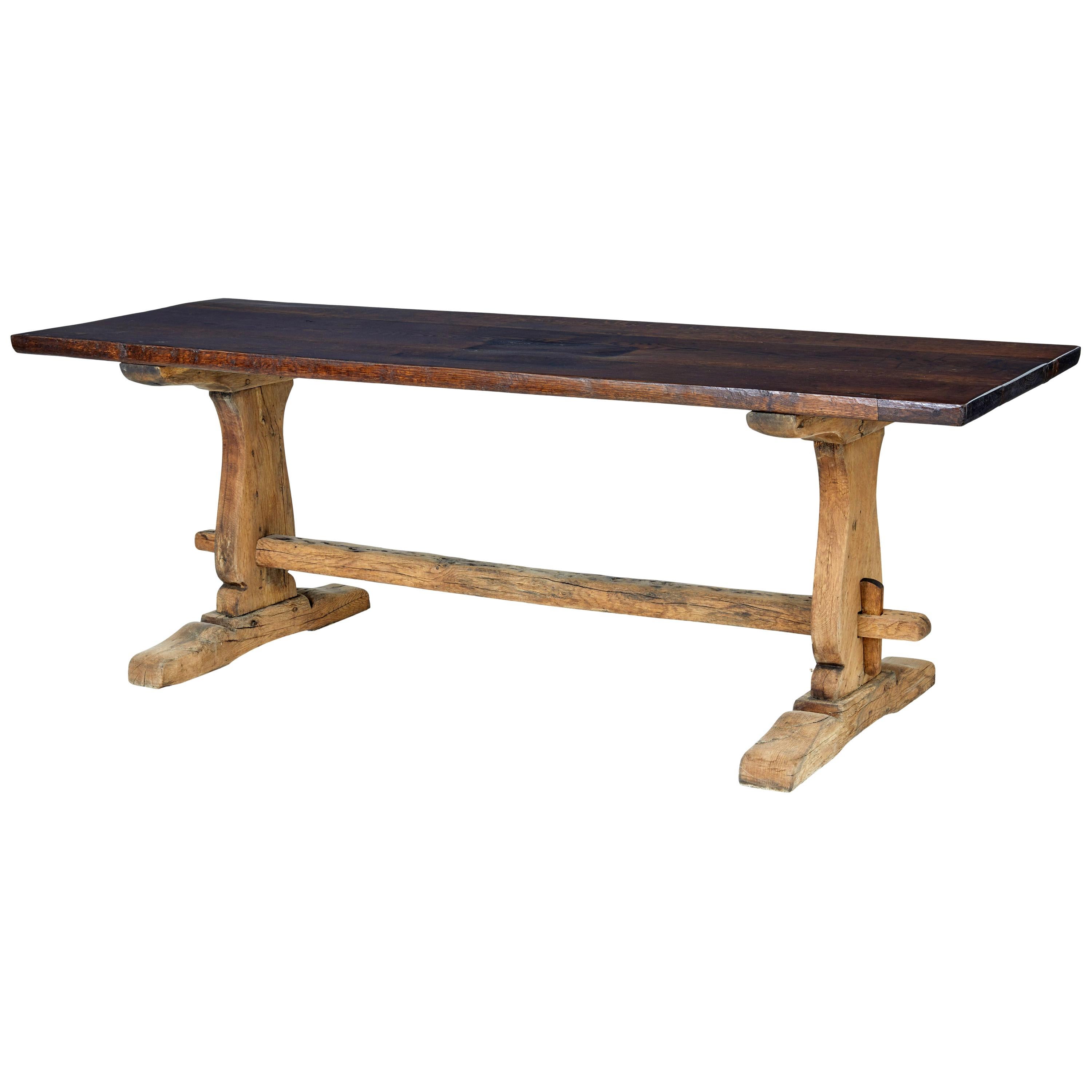 19th Century Character Oak Trestle Dining Table