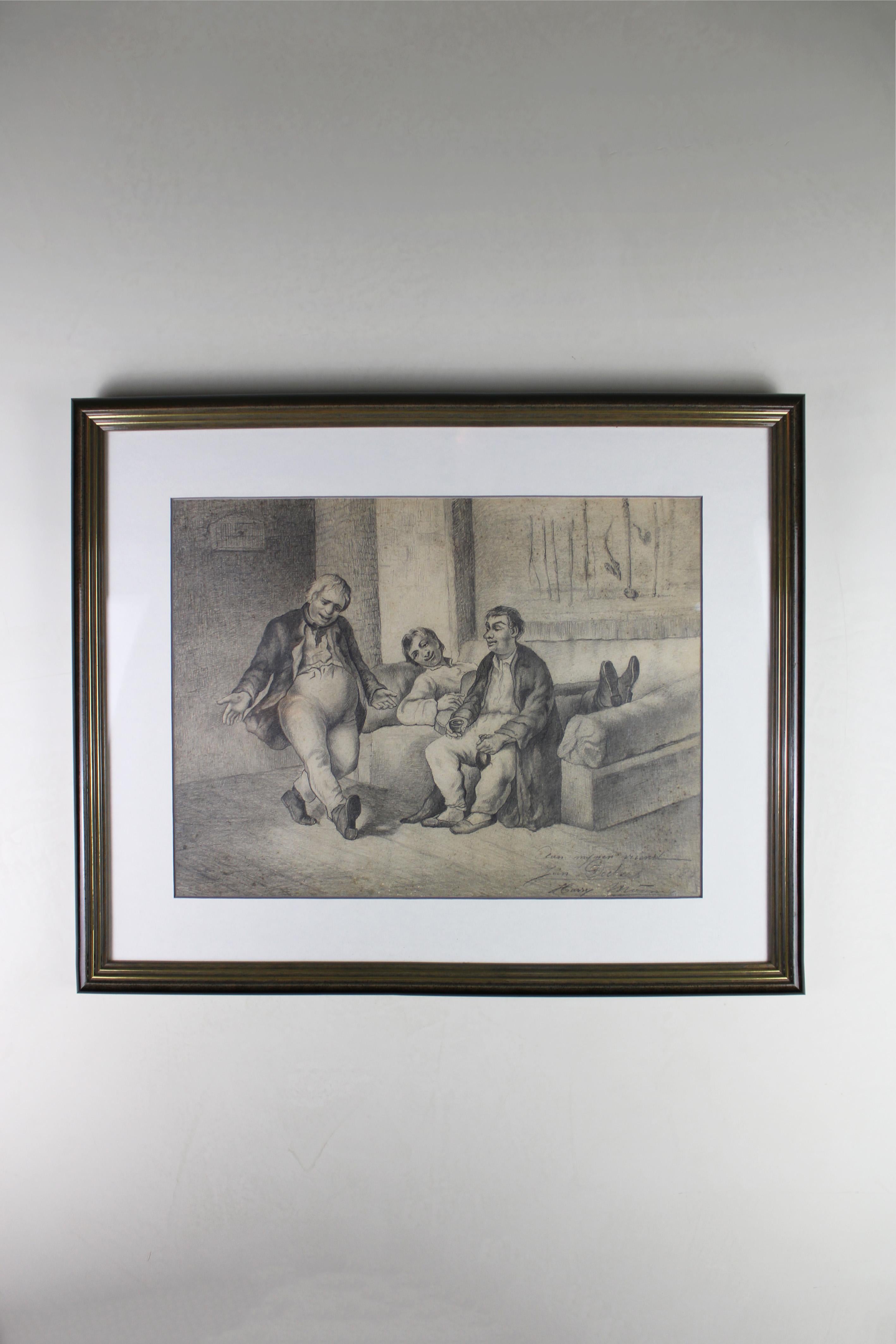 French Provincial 19th Century Charcoal Drawing 