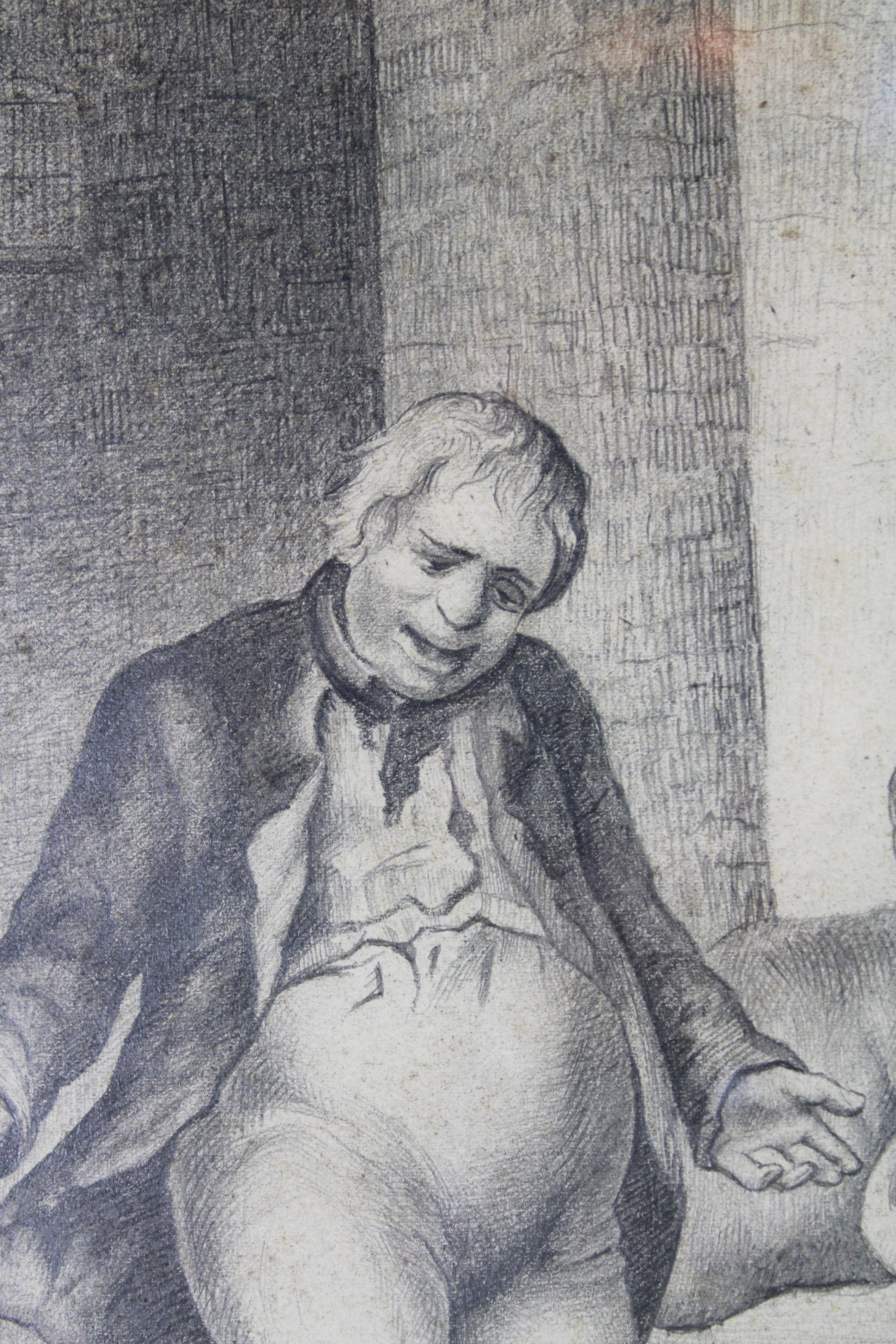 19th Century Charcoal Drawing 