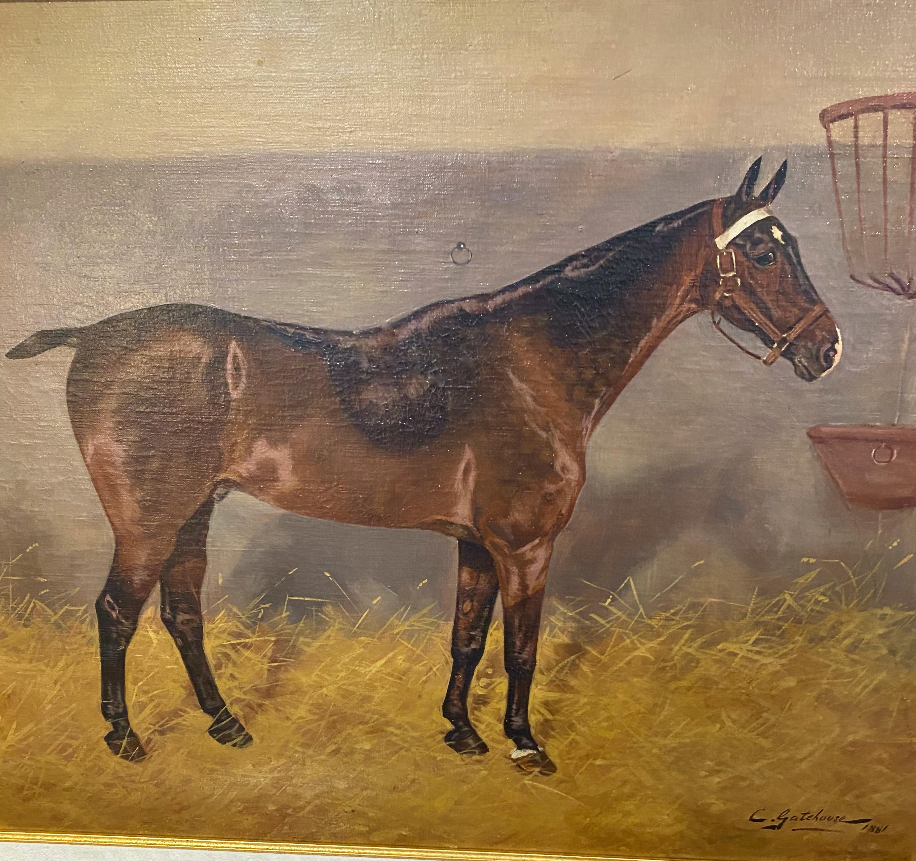 Il s'agit d'une peinture signée et datée d'un cheval de course par l'artiste anglais bien connu, Charles E. Gatehouse (1866-1952). Gatehouse était connu pour ses excellentes représentations de chevaux et de chiens, ainsi que d'autres animaux et