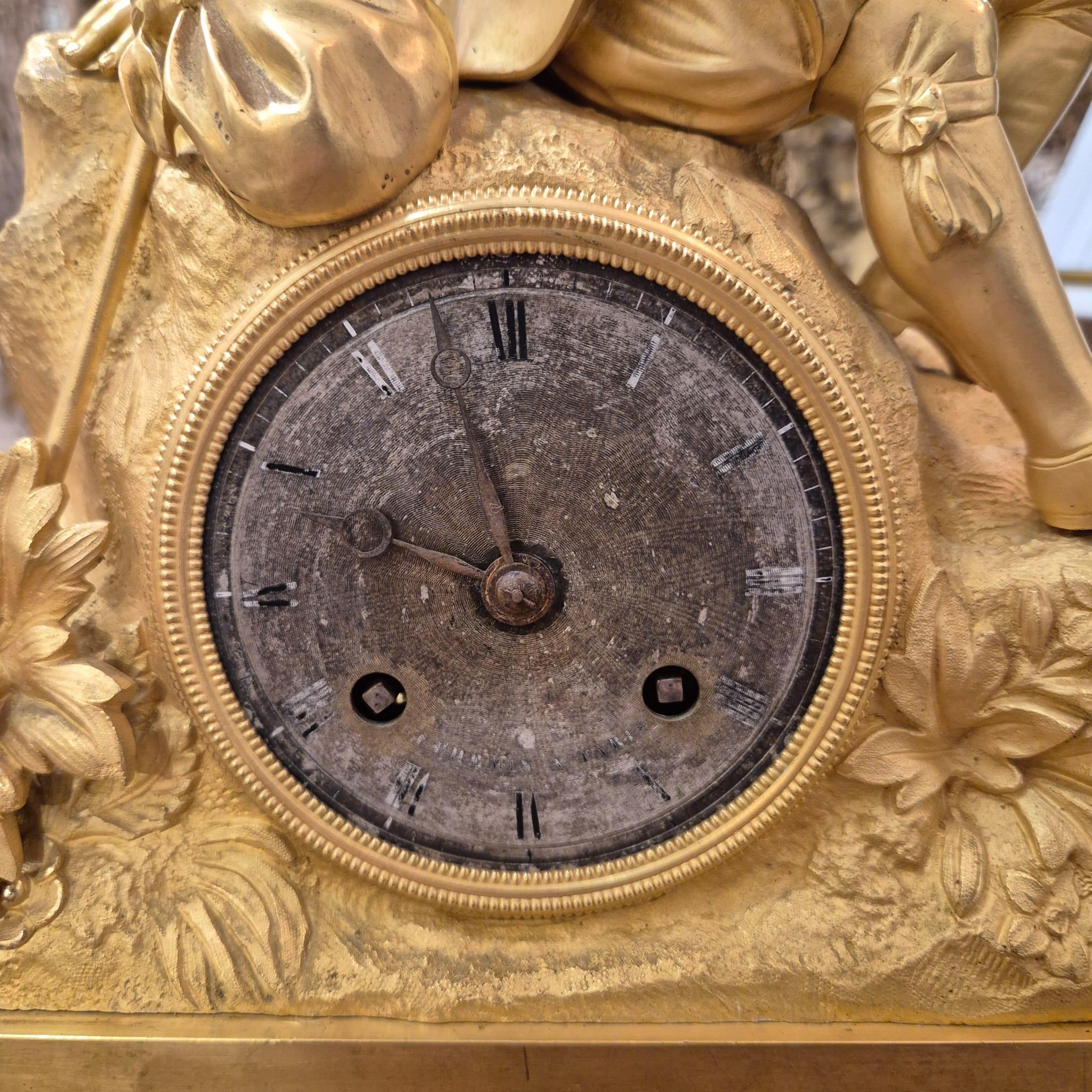 19th Century Charles X Clock with a Statue of a Romantic Young Nobleman. For Sale 4