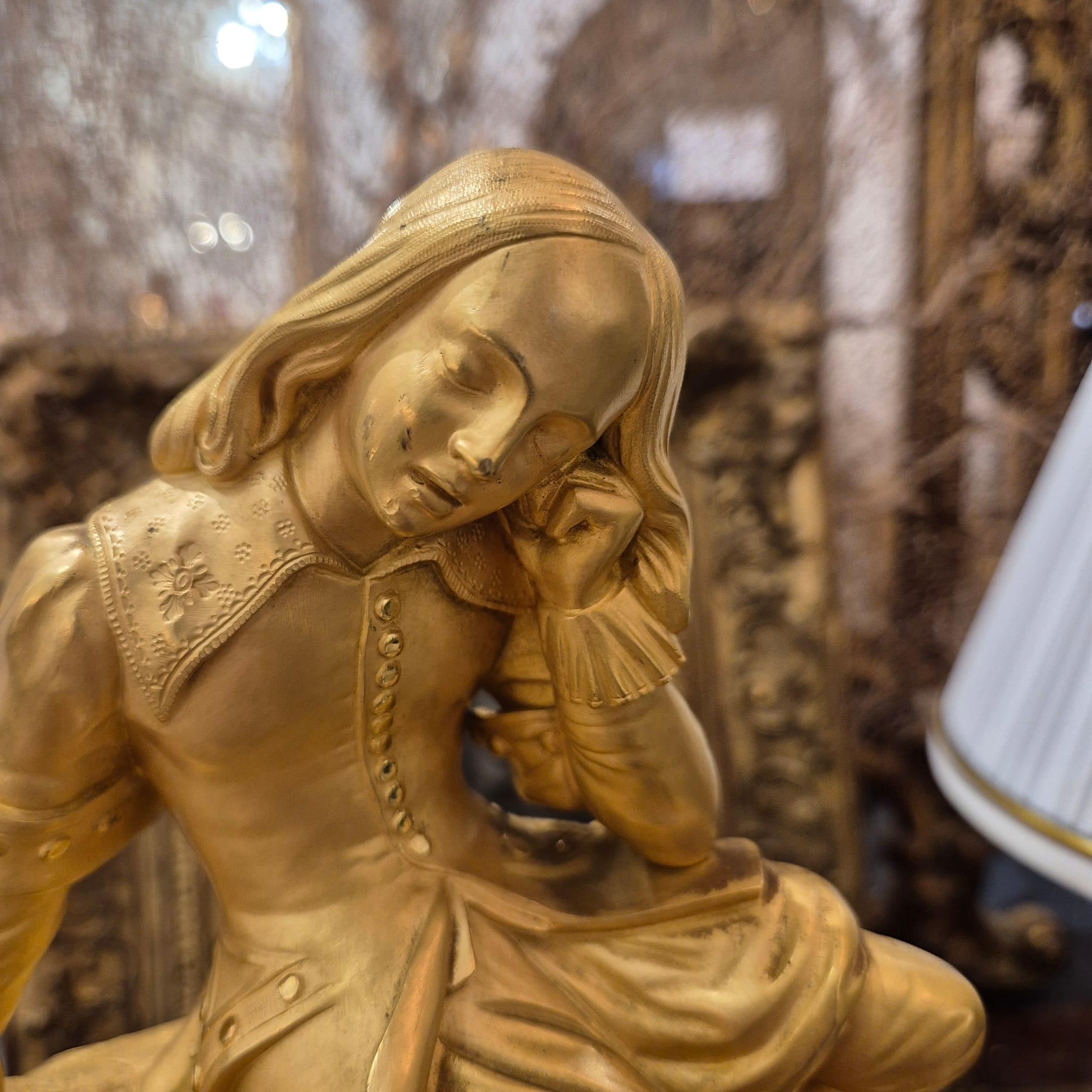 19th Century Charles X Clock with a Statue of a Romantic Young Nobleman. For Sale 5