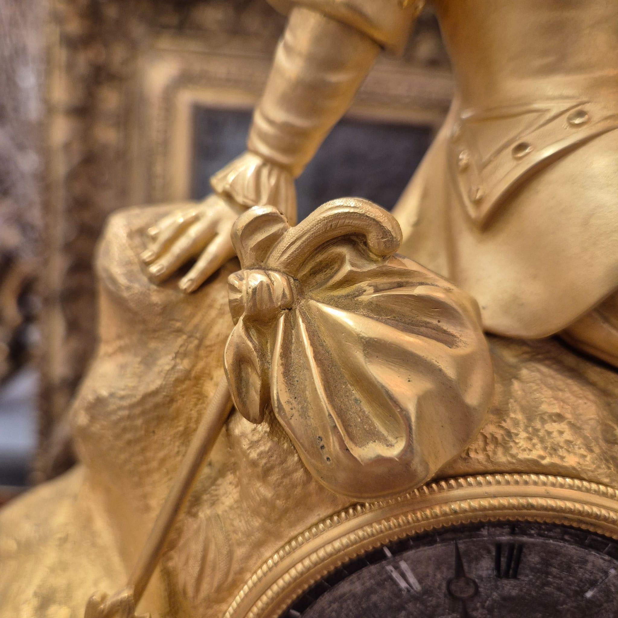 19th Century Charles X Clock with a Statue of a Romantic Young Nobleman. For Sale 6
