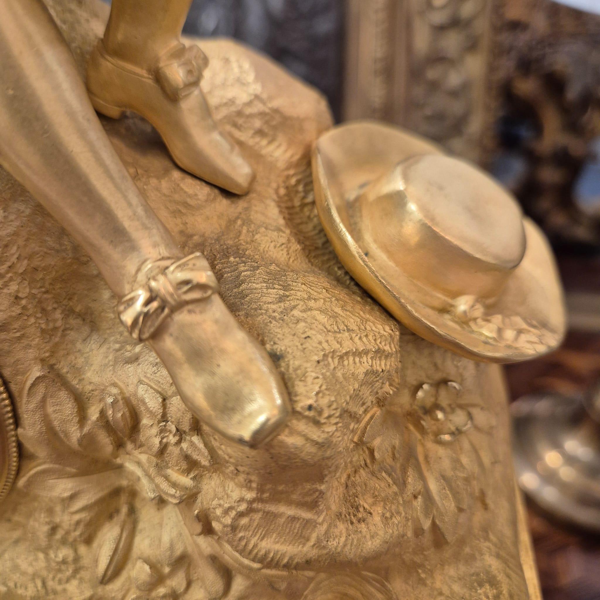 19th Century Charles X Clock with a Statue of a Romantic Young Nobleman. For Sale 10