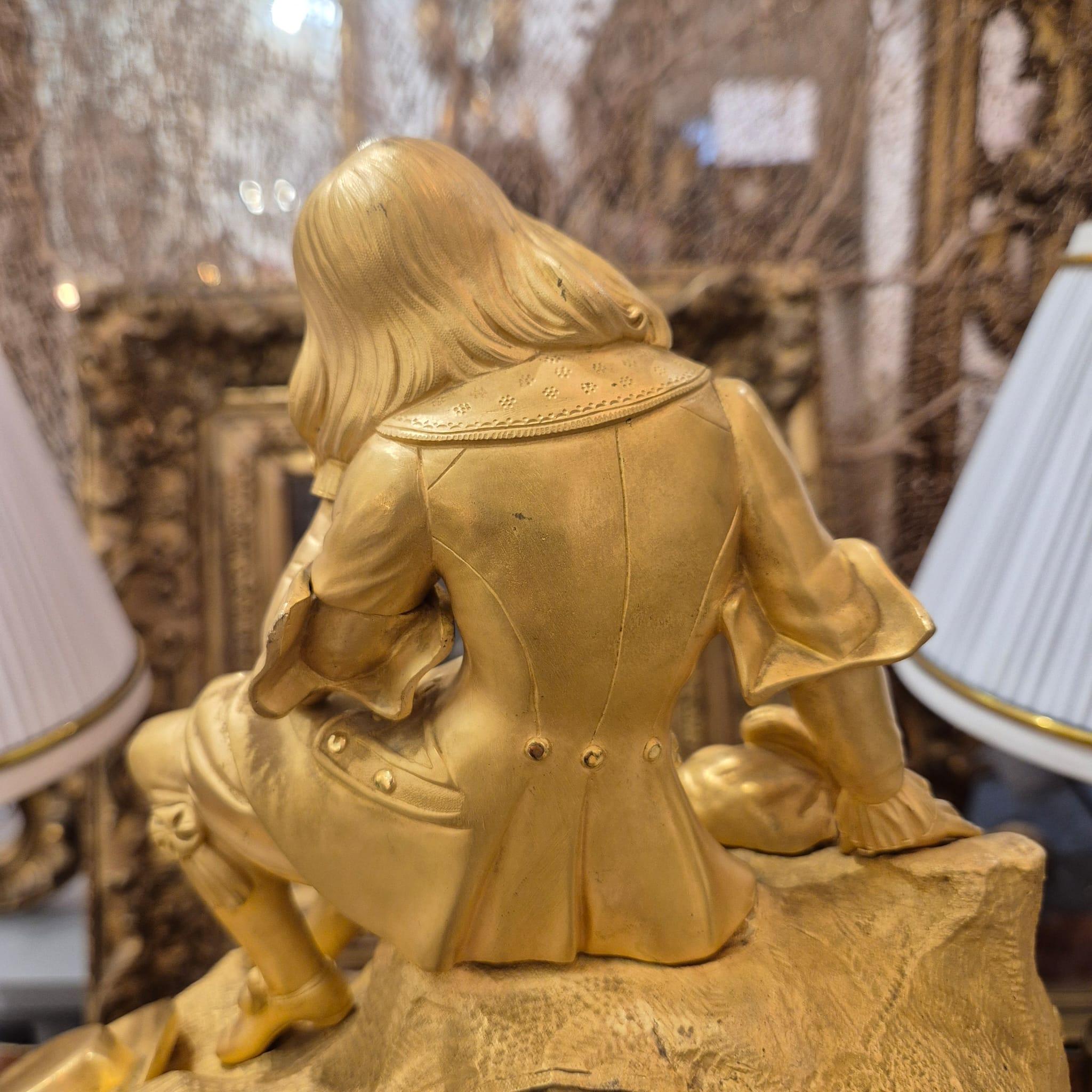 19th Century Charles X Clock with a Statue of a Romantic Young Nobleman. For Sale 1