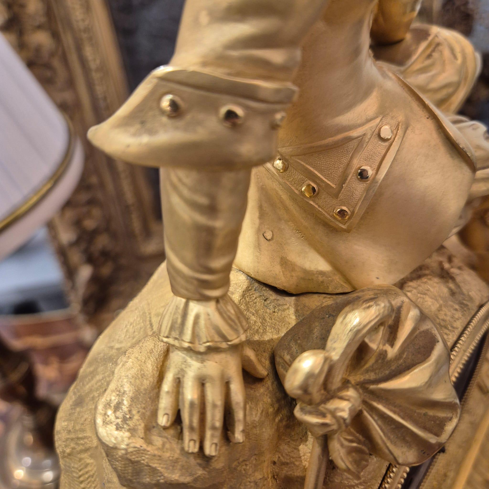 19th Century Charles X Clock with a Statue of a Romantic Young Nobleman. For Sale 3