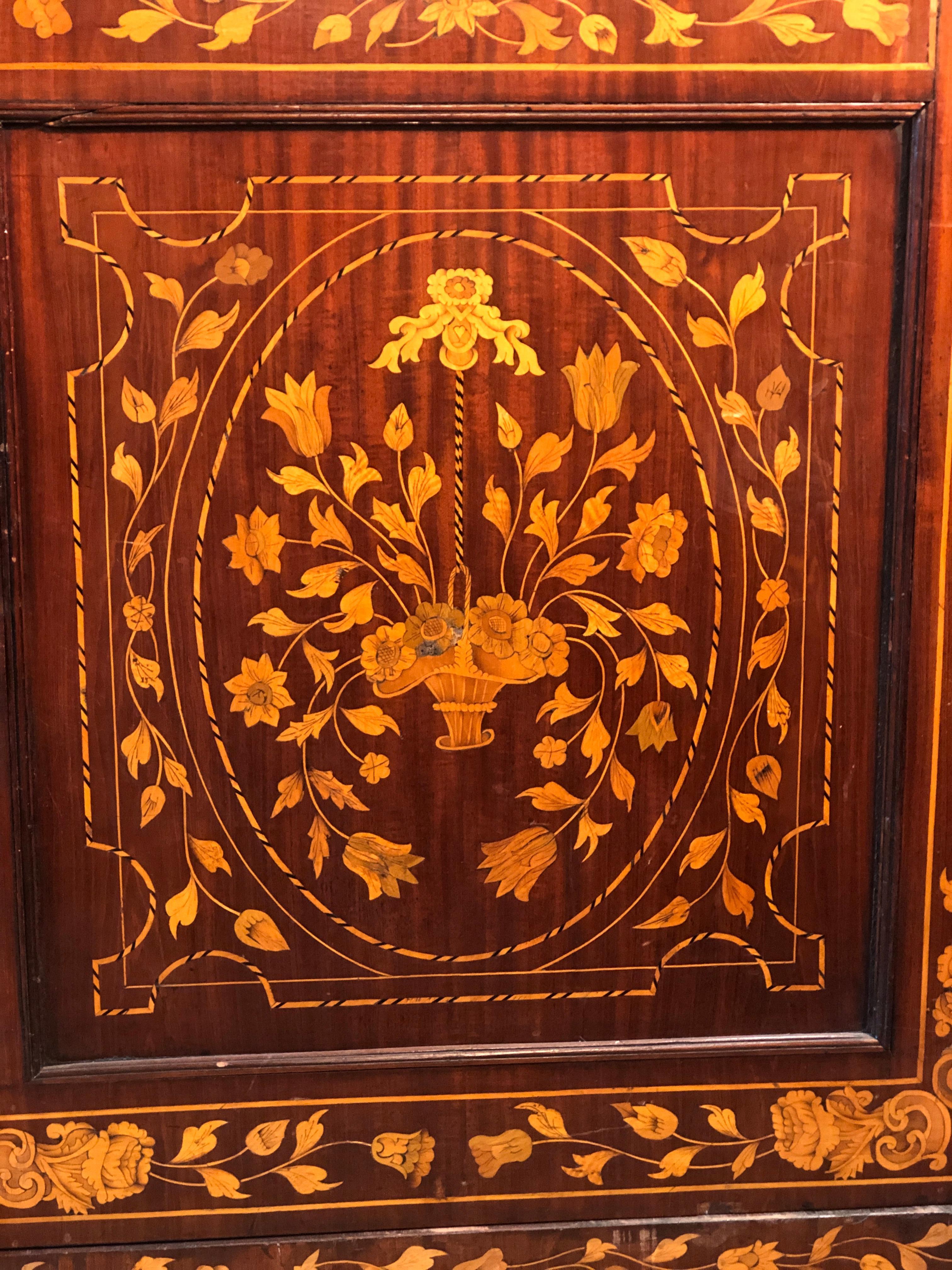 Marquetry 19th Century Charles X Dutch Inlay Mahogany Armoires, 1830s