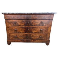 19th Century Charles X Flamed Walnut Italian Chest with Gray Marble Top