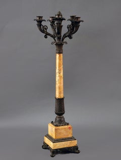 19th Century Charles X, French Girandole Chandelier, Siena Marble, Bronze, Paris