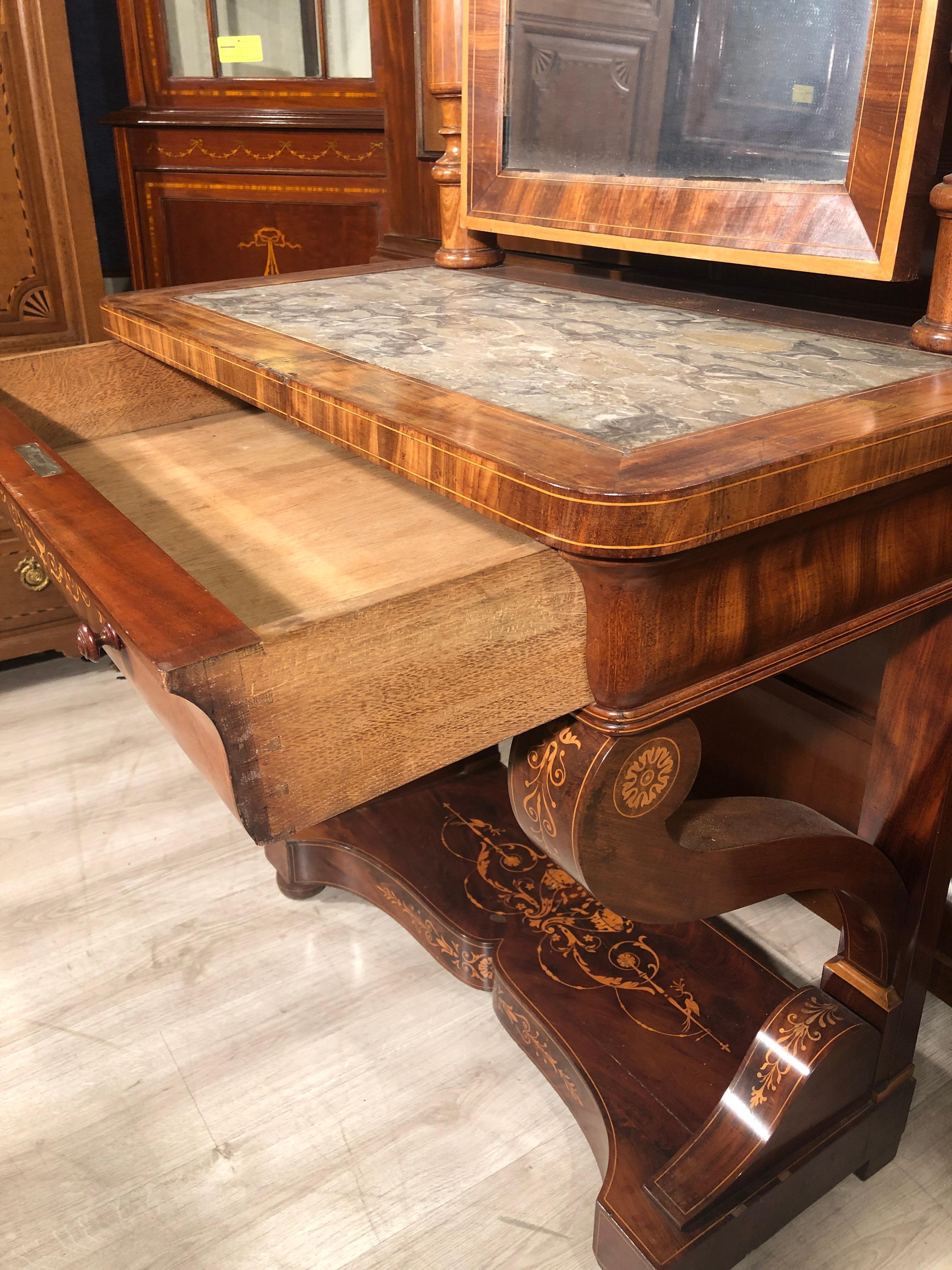 19th Century Charles X French Rosewood Consolle Toletta with Marble, 1820s For Sale 5