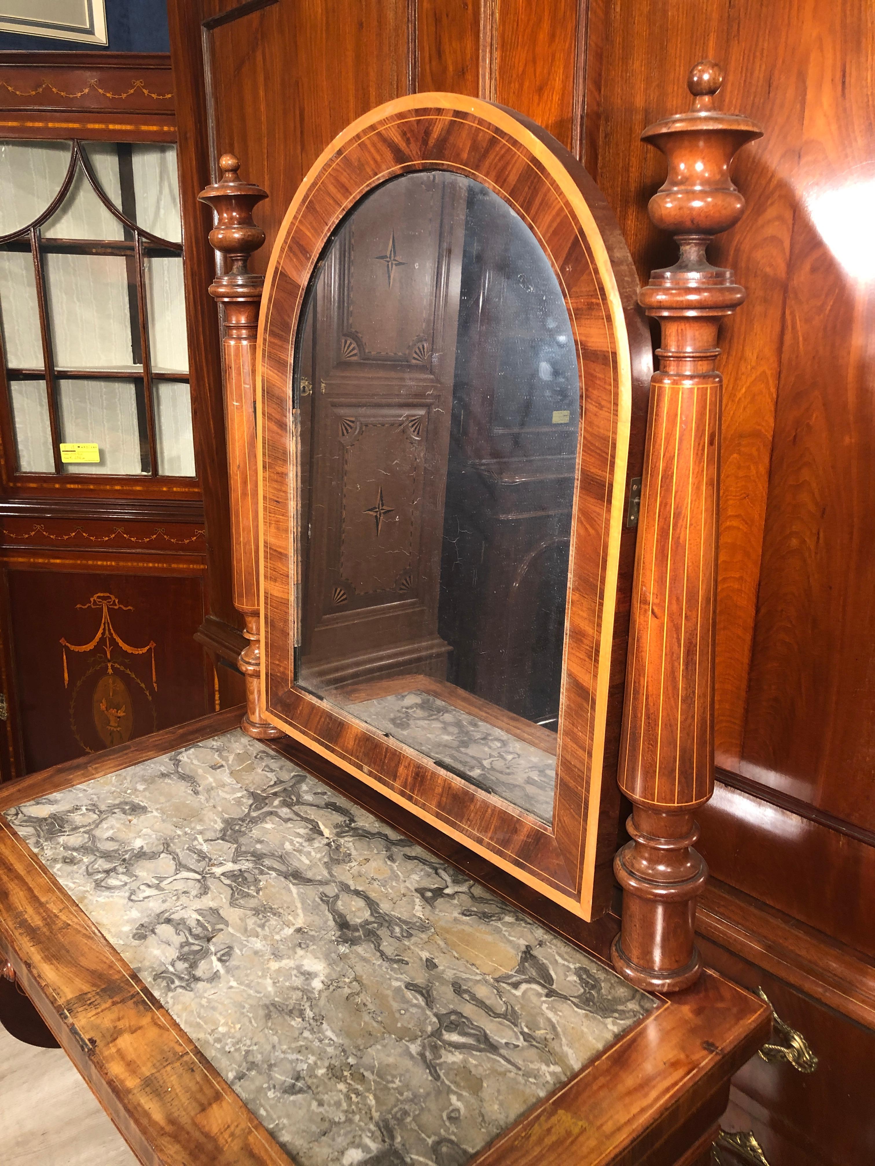 19th Century Charles X French Rosewood Consolle Toletta with Marble, 1820s For Sale 7