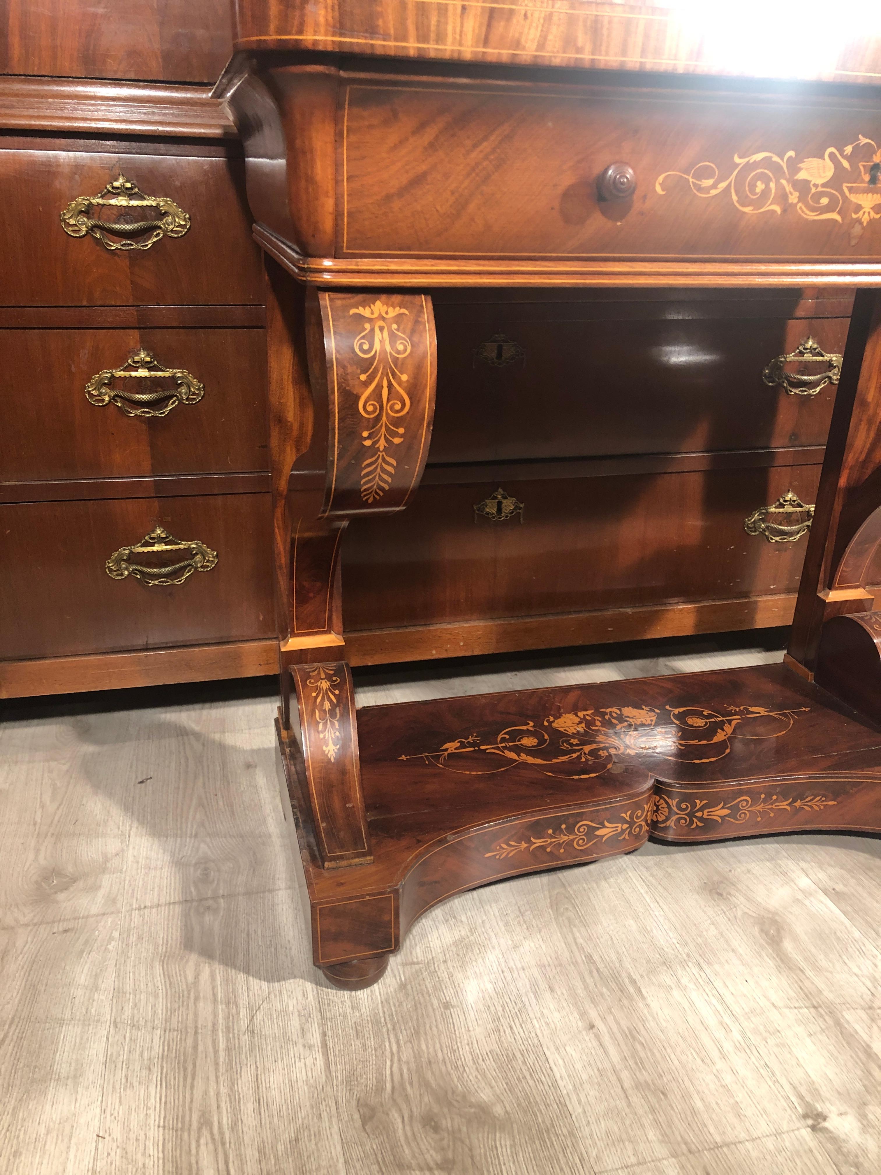 Inlay 19th Century Charles X French Rosewood Consolle Toletta with Marble, 1820s For Sale