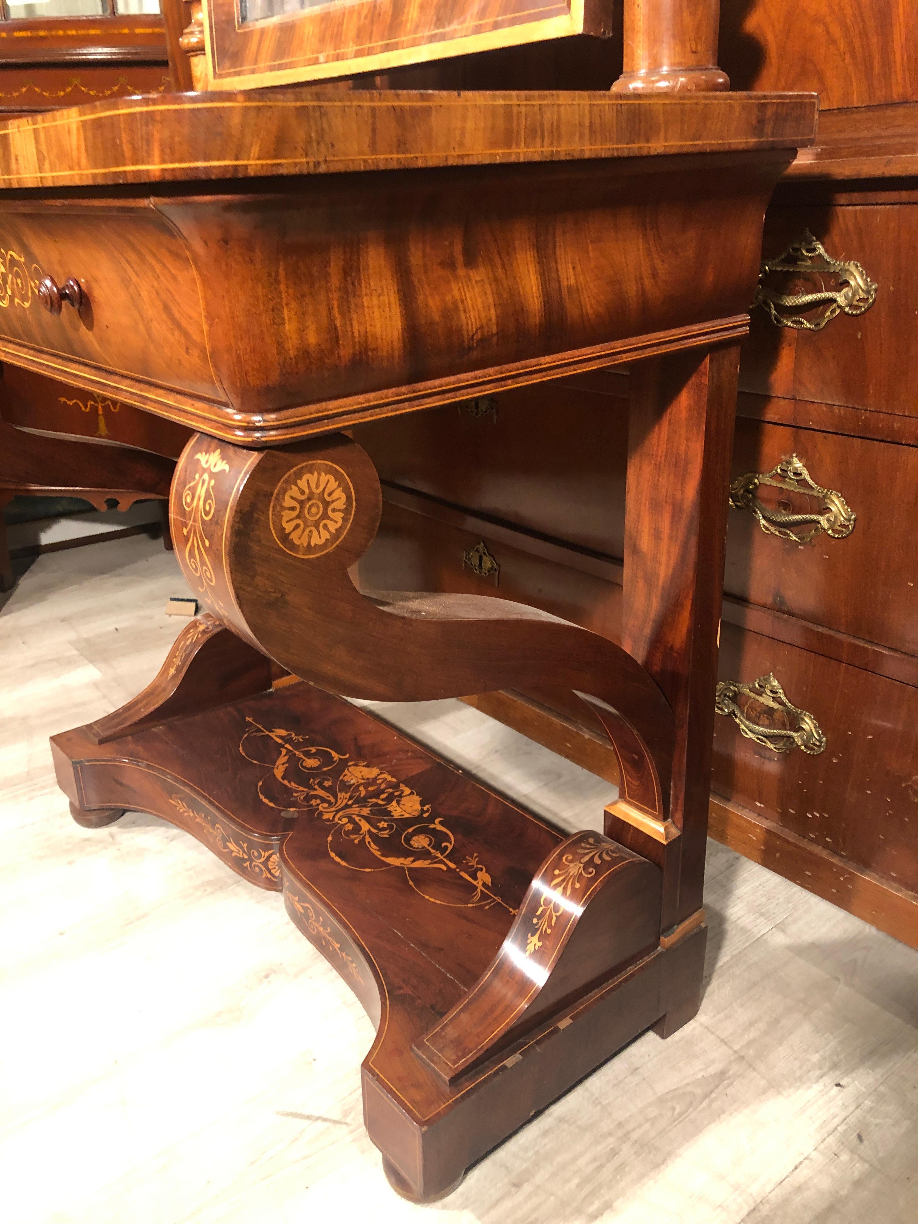 19th Century Charles X French Rosewood Consolle Toletta with Marble, 1820s For Sale 2