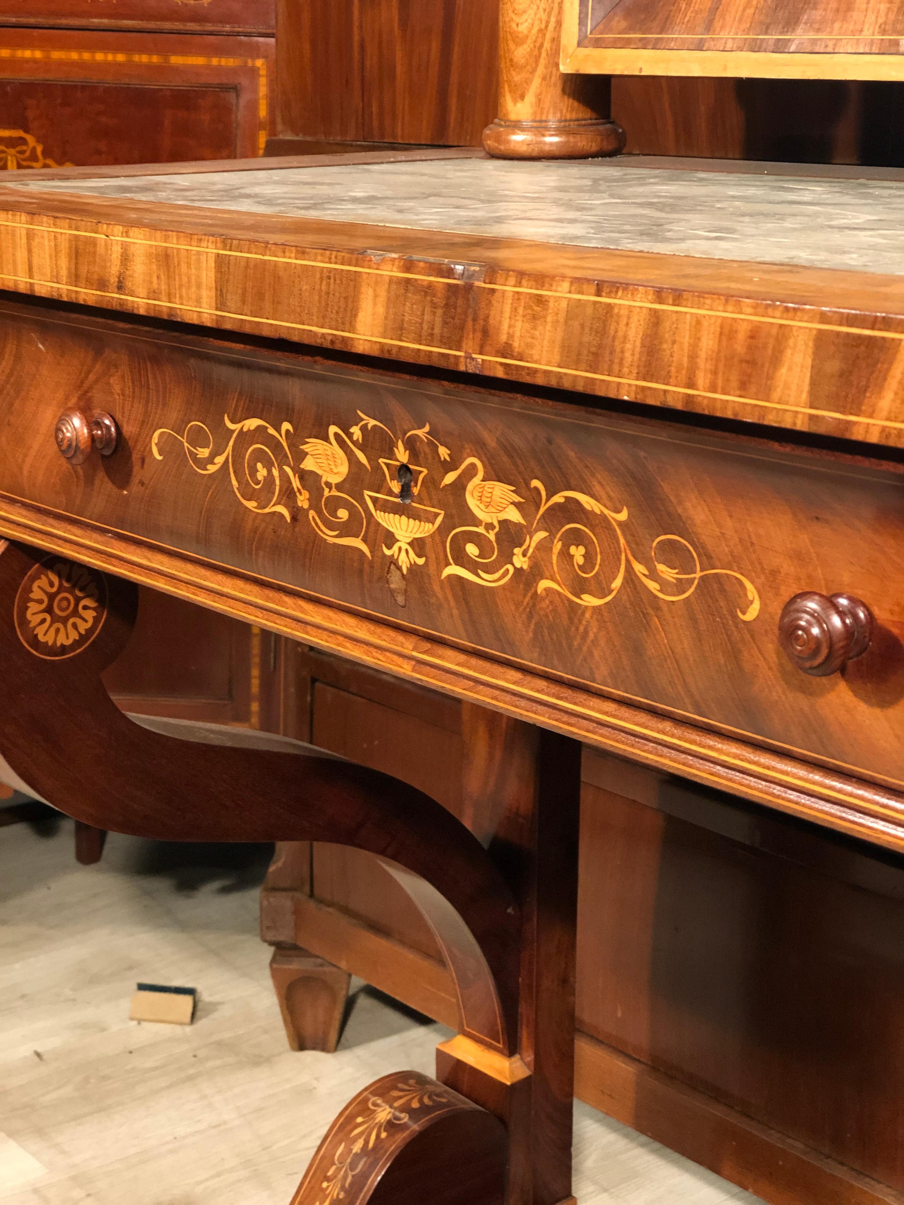 19th Century Charles X French Rosewood Consolle Toletta with Marble, 1820s For Sale 3